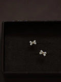 Daiiibabyyy 925 Silver Needle Mini Cute Sweet Four Shiny Zircon Bow Stud Earrings for Women Girl Children Jewelry Wholesale
