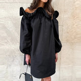 DAIIIBABYYY  -  New Ruffle Design Long Sleeved Women Dress Sexy Off Shoulder Loose Commuting Dress Simple Solid Color Spring Summer Shirt Dress