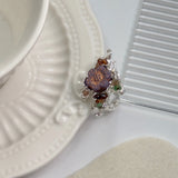 DAIIIBABYYY  -  New Chinese style new European and American palace retro ring forest flower green Czech bead ring