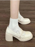 DAIIIBABYYY   -  French Vintage Mary Jane Shoes Women Summer New Leather Small Leather Shoes Female Bow Gentle Style Pure Color Chunky Heel Shoes