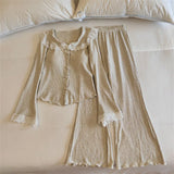 Daiiibabyyy  Lace Sleepwear Women Pajamas Set with Pad Spring Piiama Korean Casual Home Wear New Button Long Sleeve Sets 2 Pieces Night Wears