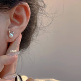 Daiiibabyyy  New Trendy Charm Rabbit Long Ears Pearl Stud Earrings for Women Exquisite Fashion Little Korea Earring Bride Jewelry Accessories