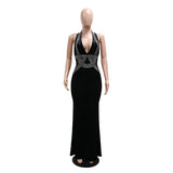 DAIIIBABYYY  -  Sexy Dresses for Woman Halter Backless Diamond Slim Floor Length Elegant Ladies Evening Night Party Club Vestidos Mujer Clothes