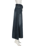 DAIIIBABYYY  -  Basic A-Line Denim Skirts With Belt Casual Slim Pockets High Waist Maxi Skirts Women 2025 Spring Autumn Streetwear Lady