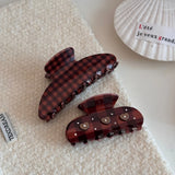 Daiiibabyyy  Refreshing World Hair Claw Retro Style Classic Brown Plaid Elegance Acetate Hair Claw Clips Hair Accessories for Women Girls