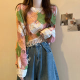Daiiibabyyy  Women's Sweet Sle Knitted ort Coat Hollow out Tassel Loose Fit Base irt Spring Summer Top Design Sense Knitwear