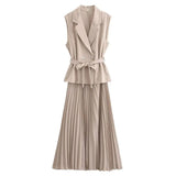 Daiiibabyyy  Corset Dress Women Pleated Vests Long Dresses For Women Sleeveless Office Party Dress Ruched Midi Evening Dresses 82N4