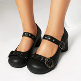DAIIIBABYYY  -  Fashionable high heels women's Mary Jane  Shoes Buckle decoration Sweet  Single Shoes JK uniform Shoes Large size 48