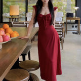 Daiiibabyyy  Summer Women Party Backless Bandage Dresses Lady Daily Holiday Leisure Satin Dress Female Gentle Aesthetic Long Bridal Dress