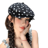 Daiiibabyyy  Retro Polka-dot Design Thin Breathable Berets for Women Summer Travel Sunscreen Versatile Show Face Small Literary Painter Hats