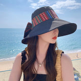 DAIIIBABYYY  -  National Style Spring and Autumn New Hat Women's Travel Folding Fisherman's Hat Sun Protection Sunshade Hat Large Brim Sun Hat