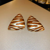 DAIIIBABYYY  -  New Vintage Zebra Enamel Triangle Drop Earrings for Women Maillard Style Brown Geometry Fashion Temperament Female Ear Jewelry