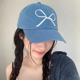 DAIIIBABYYY  -  Y2K Bowknot Embroidery Baseball caps For Women solid Color Sunscreen Peaked Caps Adjustable Soft Snapback Sun Visors Hat Gorras