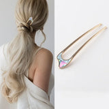 Daiiibabyyy  Retro Shell Enamel Hairpin Hair Jewelry for Women Temperament Stainless Steel U-shaped Hair Accessories Headwear Gift