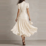 Daiiibabyyy  Collar solid color shirt dress, spring fashion casual short sleeved high waisted dress elegant commuting summer long skirt