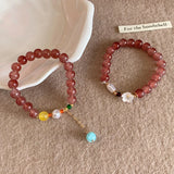 Daiiibabyyy  Purple Pink Crystal Pearl Beaded Bracelet New Flower Bead Tassel Design Exquisite Elastic Elegant Bracelet Women's Jewelry Gift