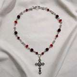 DAIIIBABYYY  -  stunning red cross necklace Black Gothic statement Rosary Style Grunge necklaces women   jewelrye y2k