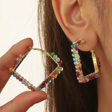 Daiiibabyyy  Square Colorful Crystal Hoop Earrings for Women Luxury Vintage Wrapped Ear Hoop Elegant Hiphop Daily Versatile Jewelry Gift 2025