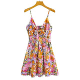 DAIIIBABYYY  -  Floral Printed Strappy Mini Dress Bow Tie Pink Ruffles Sexy Summer Sundress Chic Backless Party Dresses Ladies Vestido