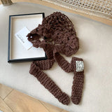 Daiiibabyyy  Korean Handwoven Flower Hollow Pullover Hat Women's Summer Niche Fashion Solid Color Neck Protection Integrated Skull Beanie Cap
