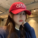 Daiiibabyyy  Red Baseball Cap Etter Embroidery New Women's Spring Baseball Cap Enlarged Deepened Cap Sweet Cool Style Korean Version Cute Hat