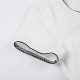 DAIIIBABYYY  -  Summer Pure Sexy Sweet Women Lacing Slim T-shirt Fresh Jacquard Weave Pit Strip Round Neck Contrasting Colors Short Sleeve Tops