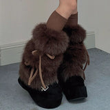 Daiiibabyyy  Faux Rabbit Fur Leg Warmers Winter Thickened Plush Bow Tie Plush Leggings Cold Protective Leggings Boot Cover Y2k Punk Socks
