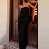 Daiiibabyyy  Strapless Sleeveless Solid Color Cocktail Dress Women Elegant Draped Design Split Long Dress Summer Fashion Backless Party Dress