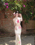 DAIIIBABYYY  -  Thai Holiday Style Suit Women's Summer Pure Sexy Flower Strapless Top Printed Long Skirt Two-piece Set Fashion Female Clothes