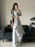 DAIIIBABYYY  -  Fashion Design Gyaru Wide Leg Pants Woman Vintage High Waist Bow Elastic Waist Baggy Trousers Casual Tide Streetwear Chic Capris