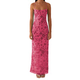 Daiiibabyyy  Women Summer Glitter Sequin Beaded Flower Cami Dress Slim High Split Spaghetti Strap Open Back Long Dresses for Party Club