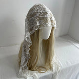 Daiiibabyyy  Spring New Girl's Hollow Lace Lolita Headcloth Photo Decoration Korean Ins Silk Scarf Versatile Skirt Kawaii Women's Accessories