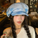 Daiiibabyyy  Dopamine Fashion Gradual Change Sweet Star Stripe Print Berets Y2K Spring Autumn Travel Versatile Elegant Painter Hats Woman