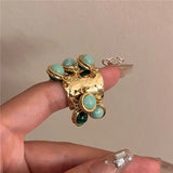 DAIIIBABYYY  -  Vintage Natural Stone Malachite Glass Multi-pendant High-grade Fringe Open Ring Women's Wedding Party Jewelry