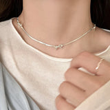DAIIIBABYYY  -  2 Pieces Punk Snake Bone Chain Bow Necklace for Women Elegant Fashion Jewellery Holiday Party Exquisite Accessories