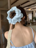Daiiibabyyy  Summer new large pleated hair tie cream colored checkered multi layered hair tie coiled hair ponytail hair flower
