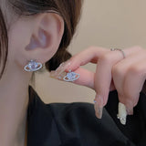 Daiiibabyyy New Exquisite Love Heart Zircon Planet Earrings Women Ins Light Luxury High Sense Hundred Earring Party Jewelry Gifts
