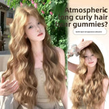 DAIIIBABYYY  -  New Style Long Curls Middle Part Linen Brown Natural Wind Lolita Internet Famous Full Head Cover Synthetic Hair Extension