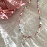 DAIIIBABYYY  -  New Korean Bowknot Beaded Necklace Women Crystal Class Gravel Clavicle Chain Sweet Cool Y2K Chokers Exquisite Fashion Jewelry