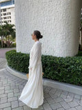 Daiiibabyyy  Elegant White Loose Guaze Long Dresses Woman Casual V Neck Flare Full Sleeve Long Robes New Female High Street Office Dress TP2P