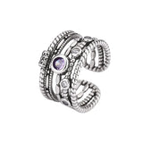 Daiiibabyyy 925 Sterling Silver Purple Zircon Ring for Women Girl Gift Multilayer Weave Texture Retro Jewelry Dropshipping
