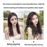 DAIIIBABYYY  -  Removable Long Curl Fishbone Braid Hairband Wig Half Head Cover Water Wave Texture Shampooable Easy to Wear Asian Fiber Hat