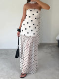 Daiiibabyyy  Sexy Strapless Match Scarf Women Long Dress Elegant Mesh Patchwork Hem Maxi Dress Fashion Polka Dot Print Sleeveless Party Dress