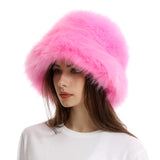 Daiiibabyyy  New autumn and winter plush imitation fox fur basin hat ski hat fisherman hat warm fur furry imitation fur women's hat