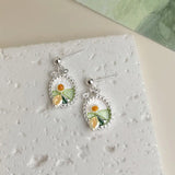 Daiiibabyyy  Fresh Sweet Dripping Oil Flower Earrings for Women Girls Fashionable Charm Fairy Oval Drop Earrings Party Jewelry Accessories