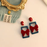 DAIIIBABYYY  -  New Romantic Winter Red Velvet Flocking Bow-knot Earrings Korean Fashion White Furry Ball Multi-style Dangle Earring Jewelry