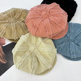 DAIIIBABYYY  -  American Retro Rough Edge Octagonal Hats for Women Spring and Autumn Travel Casual Versatile Literary Cloud Berets Cap