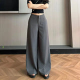 Daiiibabyyy  Gray High-Waisted Wide-Leg Pants Drapey Fabric Loose Fit Casual Women's Fashion Trousers Daily Wear Bottoms