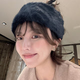 Daiiibabyyy  Winter Ladies New Plush Hair Band Korean Japanese Ins Sweet Style Faux Rabbit Hair Headband Warm Wide Side Trendy Girl Hair Band