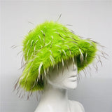 Daiiibabyyy  y2k Fluffy Faux Fur Bucket Hat Women Rabbit Fur Warm Thick Plush Winter Hat Lady Luxury Fashion Furry Panama Fisherman Cap